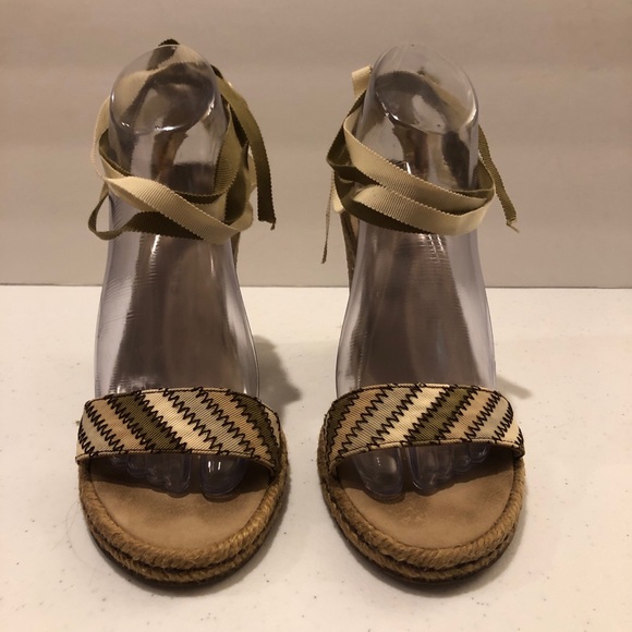 Marc Jacobs Espadrille Wedge Sandals with ribbon ankle tie- tans & greens, Sz 8 - Picture 2 of 11